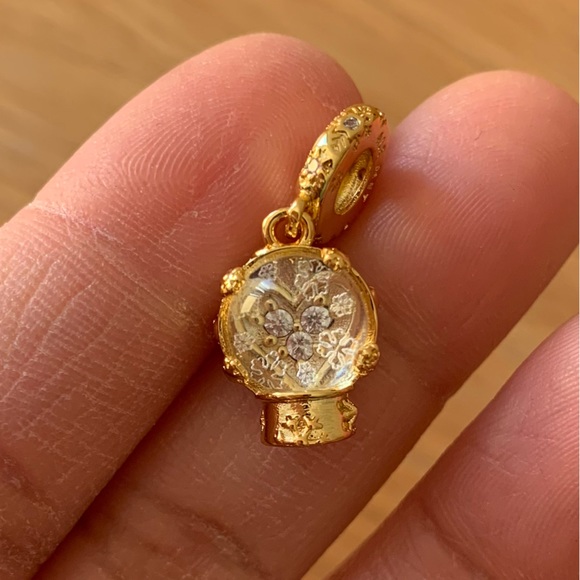 NWOT 14K Gold-Plated Snow Globe Dangle Charm w Clear Crystal Sterling Silver 925 - Picture 6 of 8